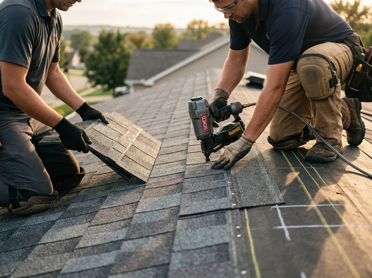 Professional roofer working on a residential roof in Waipio